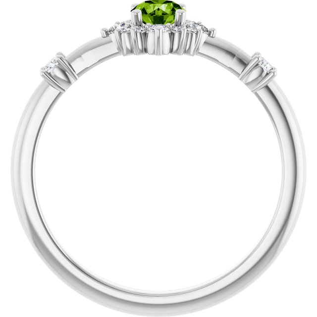 14K White Natural Peridot & 1/6 CTW Natural Diamond Halo-Style Ring 
